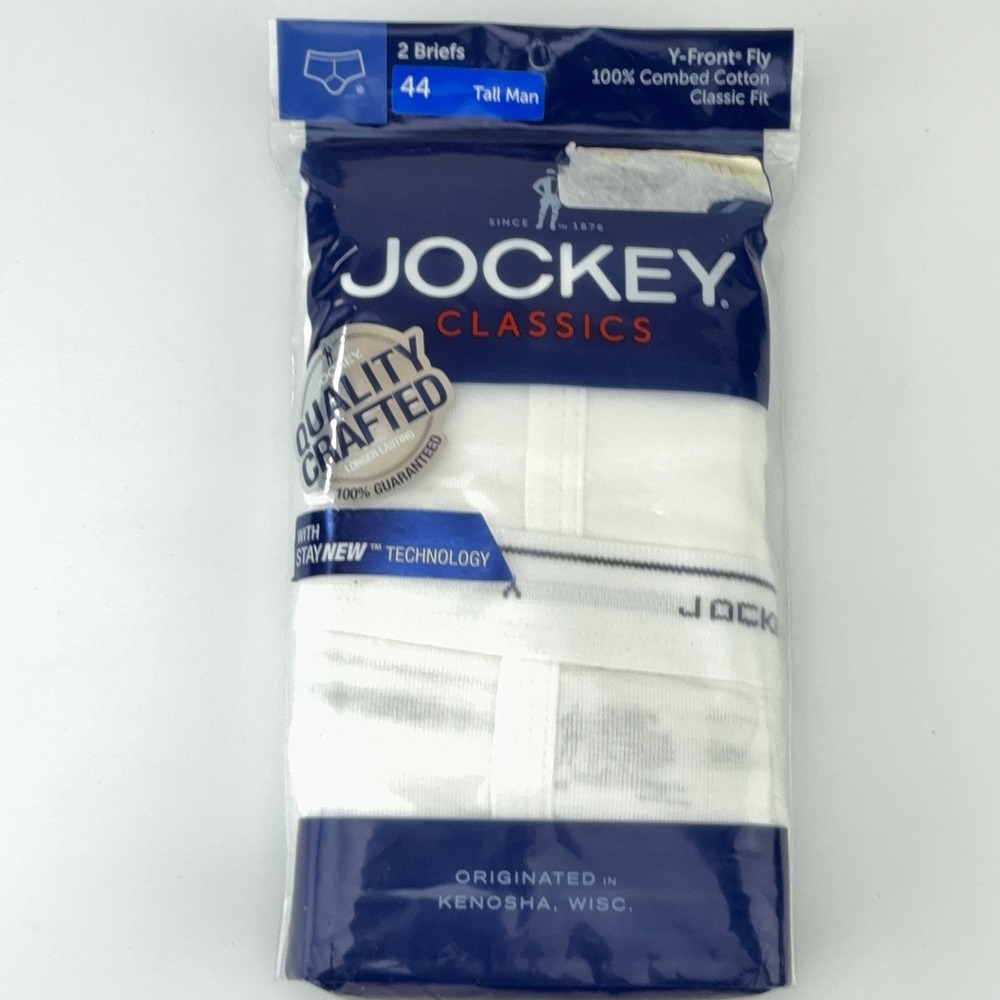 Jockey Classics 2 Pack Briefs White Y-Front Fly Tall Man Size 44 100% Cotton